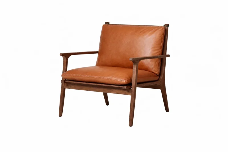 Rén Lounge-Sessel, large, Walnuss, Kissen m. Cognac-Leder