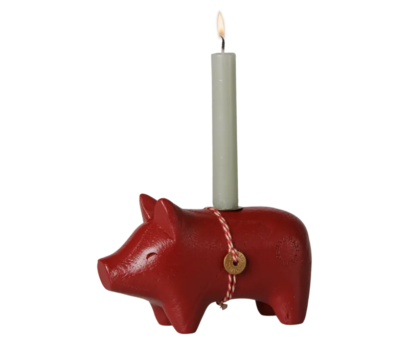 Maileg - Holzkerzenhalter, Schwein, Klein - Rot