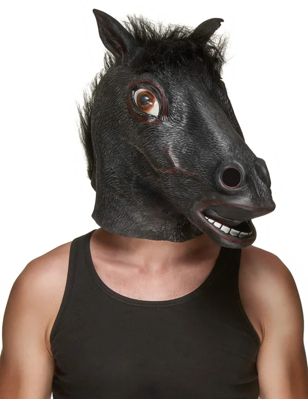 Masque latex tête de cheval pour adulte noir