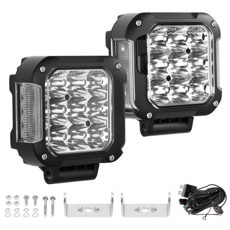 Neu 2x 4zoll LED Zusatzscheinwerfer mit Gelb Tagfahrlicht DRL for Offroad SUV LKW