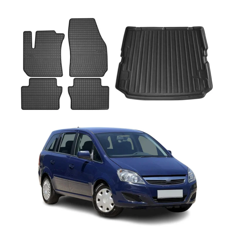 Fußmatten & Kofferraumwanne Set für Opel Zafira B 2005-2011 Gummi Schwarz 5x