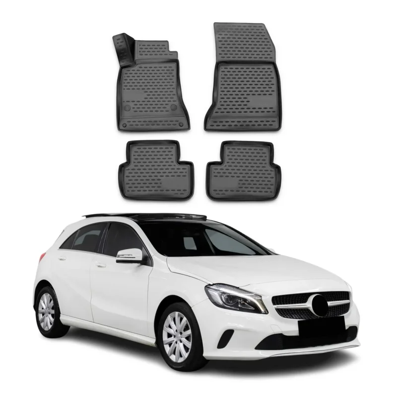 OMAC Gummimatten Fußmatten für Mercedes A Klasse W176 2012-2018 TPE Schwarz 4x