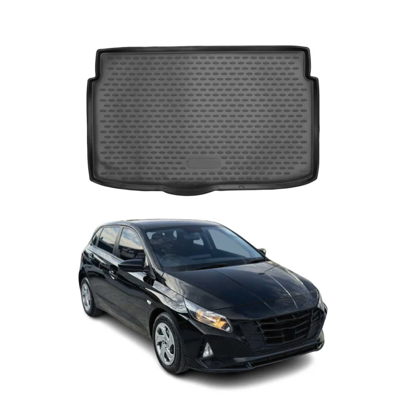 Kofferraummatte Kofferraumwanne für Hyundai i20 2020-2026 Gummi TPE Schwarz
