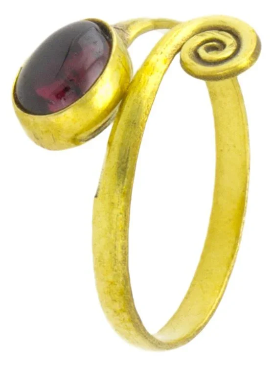 Messing Ringe oval Granat offen Ende spiralig antik golden Tribal verstellbar - chic - net.de