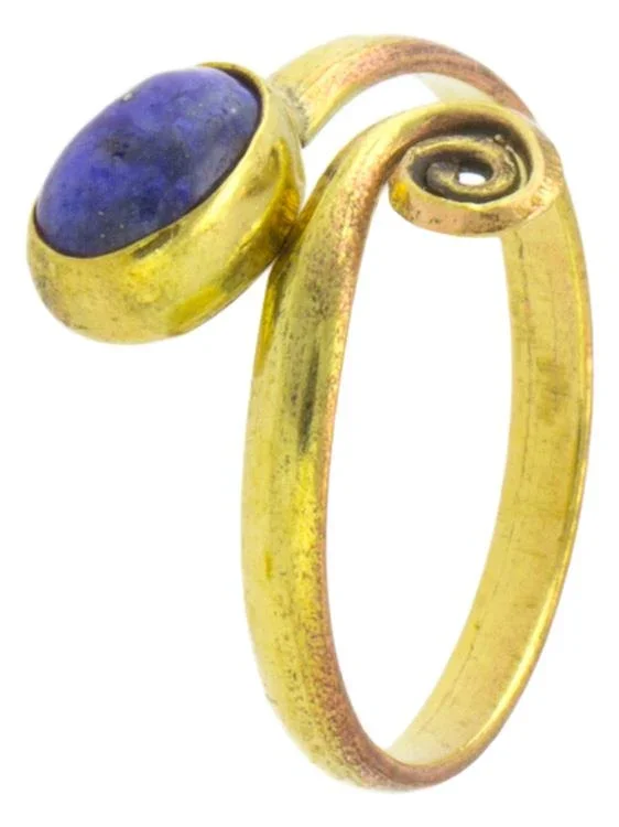Messing Ringe oval Lapis offen Ende spiralig antik golden Tribal verstellbar - chic - net.de