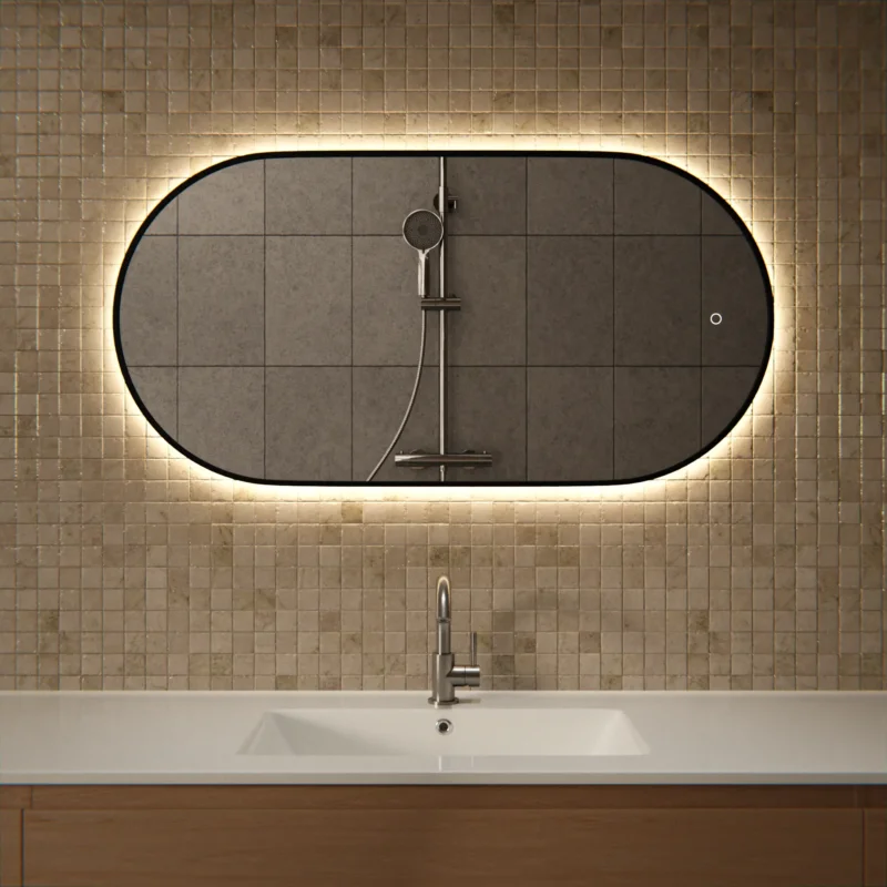 Badezimmerspiegel - 100x50cm - Schwarzer Rahmen - Oval - Vorbestellen