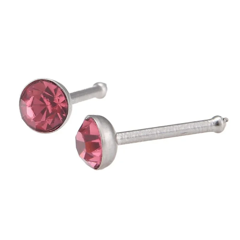 modischer Piercing mini straight Barbell rosa Zirkonia Stein Edelstahl - chic - net.de