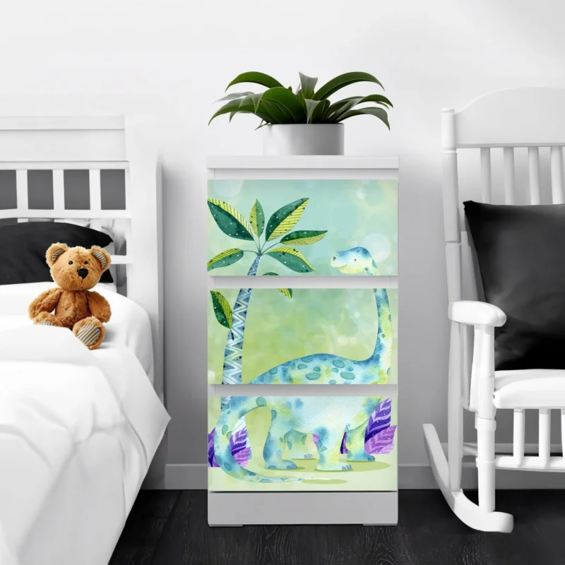 Möbelfolie IKEA Malm Dino Kids Langhals – verspieltes Dinosaurier-Design für Kinder - Sunnywall - Individualität trifft Design