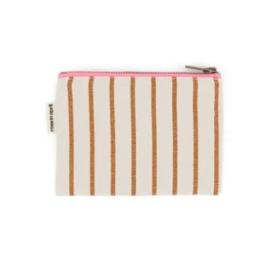 Kleine Tasche für Kosmetik oder Geld von Rose in April in Beige mit braunen Streifen als Freisteller
