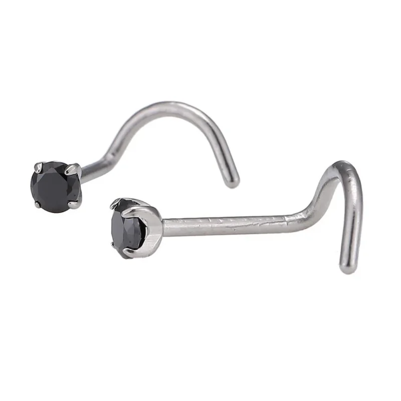 Nostril gebogener Nasenstecker silbern, schwarzer Glitzerstein - chic - net.de