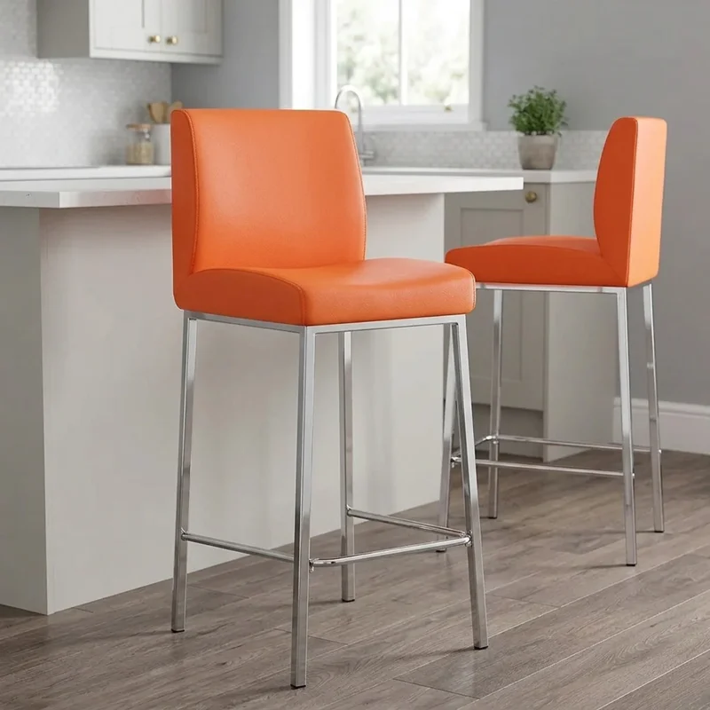 Kunstleder Barhocker Chrom - Pacino Orange