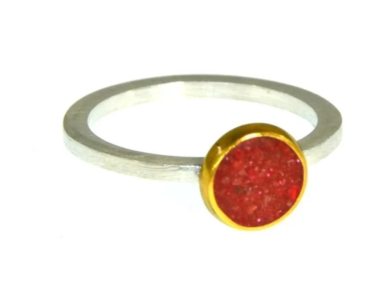 Ring Silber 925 vergoldet crushed Koralle Kreis - chic - net.de