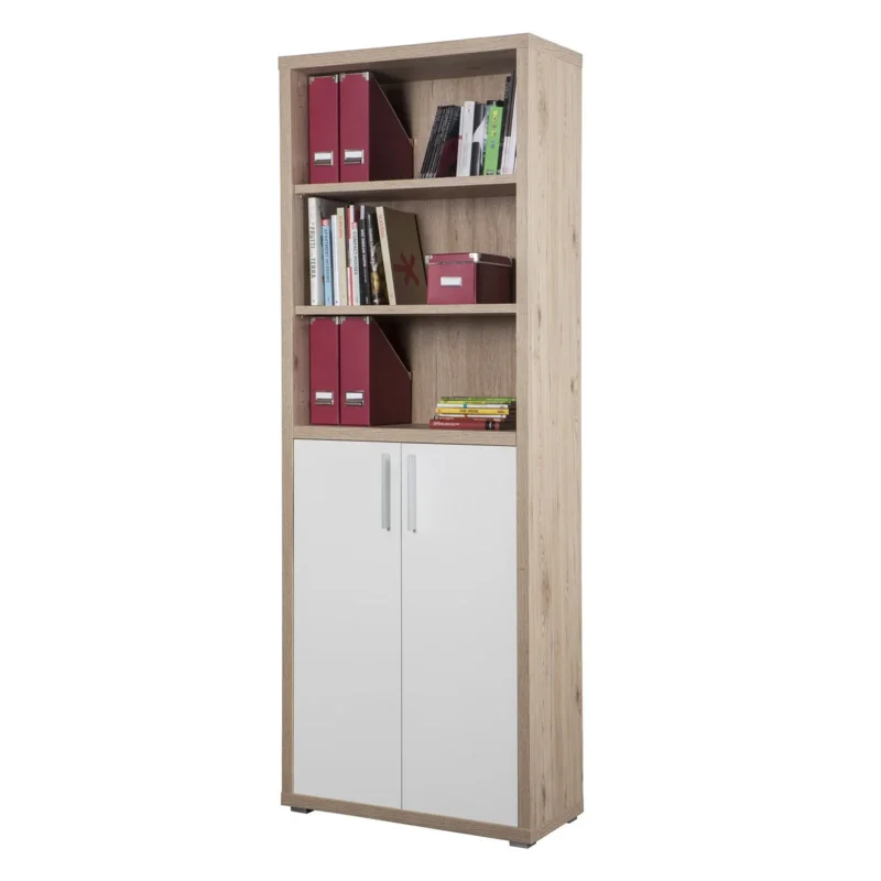 Bücherregal mit 2 niedrigen Türen, Büroschrank, Möbel Made in Italy