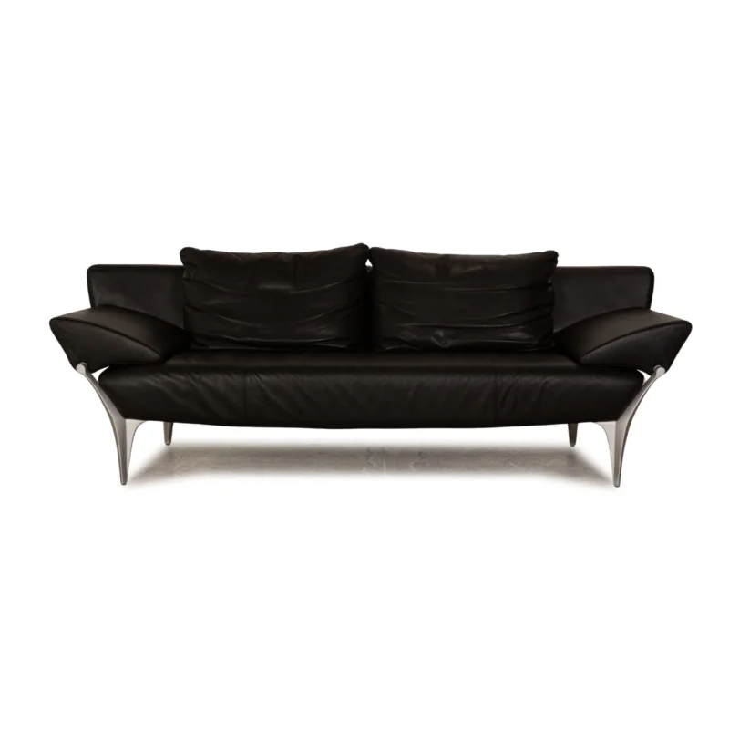 Rolf Benz 1600 Leder Dreisitzer Schwarz Sofa Couch manuelle Funktion