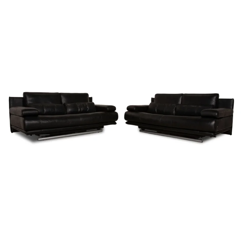 Rolf Benz 6500 Leder Sofa Garnitur Schwarz Zweisitzer Couch