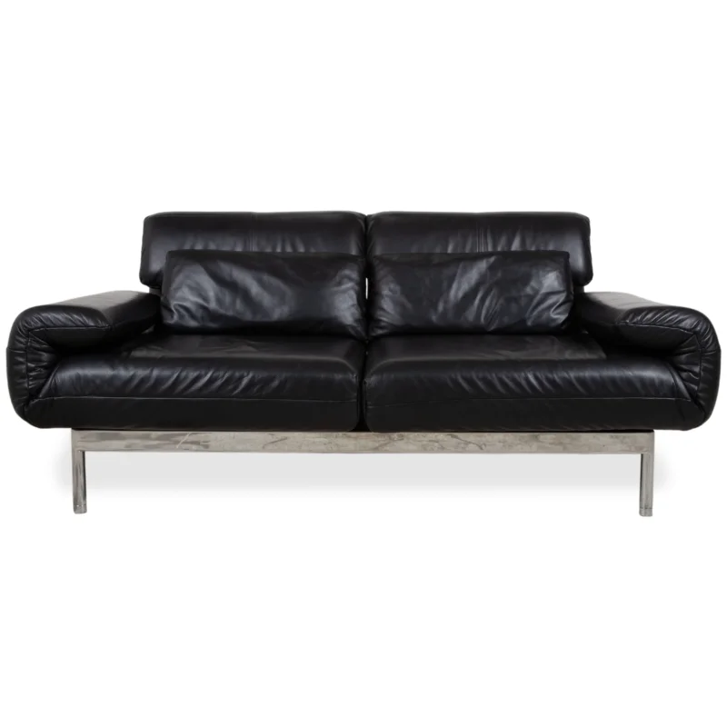 Rolf Benz Plura Leder Chrom Sofa Schwarz Zweisitzer Couch Funktion Relaxfunktion