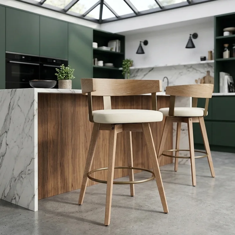 Echtleder Barhocker Eiche - Roman Beige