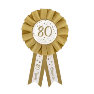 Rozet 80 Jaar Goud Wit 14cm van Paper Dreams koop je bij Partywinkel