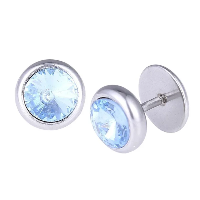 Schraubverschluss Fake Piercing Expander blauer Zirkonia Stein Halbrund silberfarben Edelstahl - chic - net.de