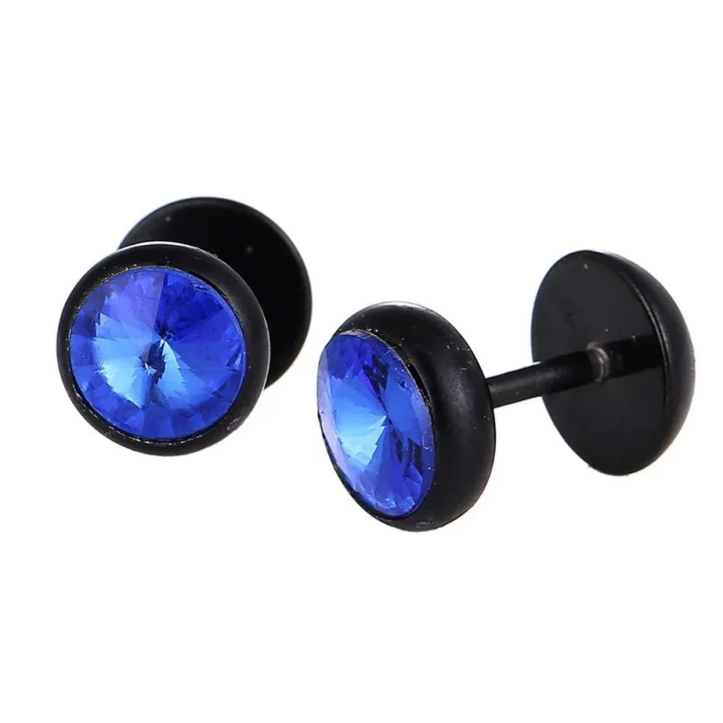 Schraubverschluss Fake Piercing Expander Edelstahl schwarz dunkel blauer Zirkonia Stein Ø 13 mm - chic - net.de