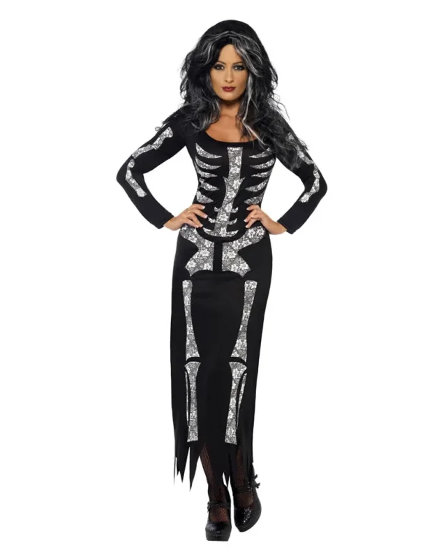 Düsteres Knochenkleid für Halloween & Mottofeste
