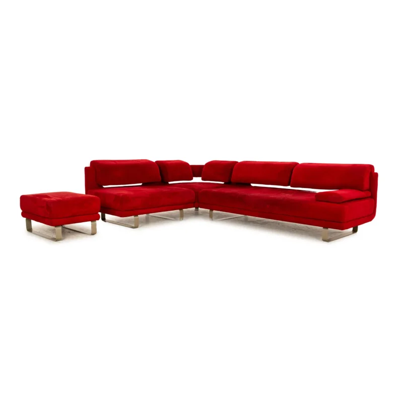SEDDA Vista Stoff Sofa Garnitur Rot Ecksofa Hocker manuelle Funktion