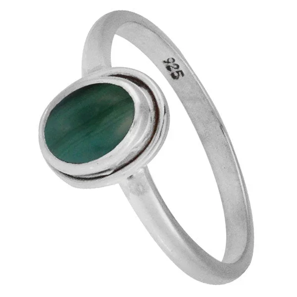 Silberring Malachit grün 7 mm oval Stein Rand 925er Sterling Silber Ringe Schmuck 56 (18) - chic - net.de