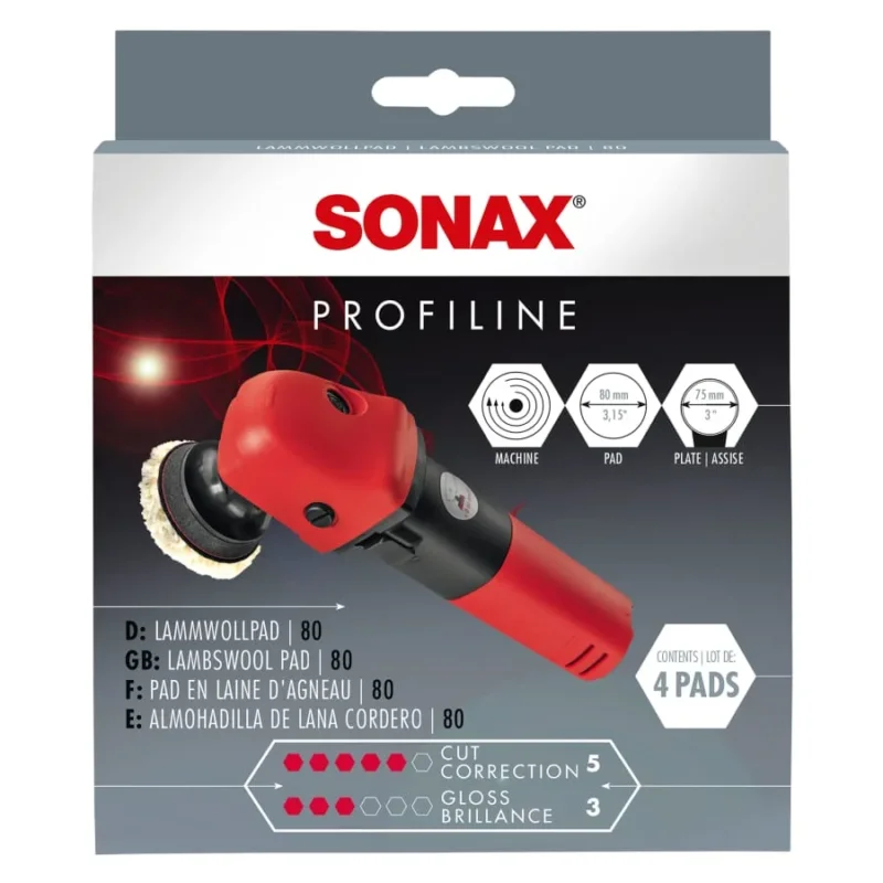 SONAX PROFILINE Lammwollpad 80 mm – 1 Packung = 4 Stück