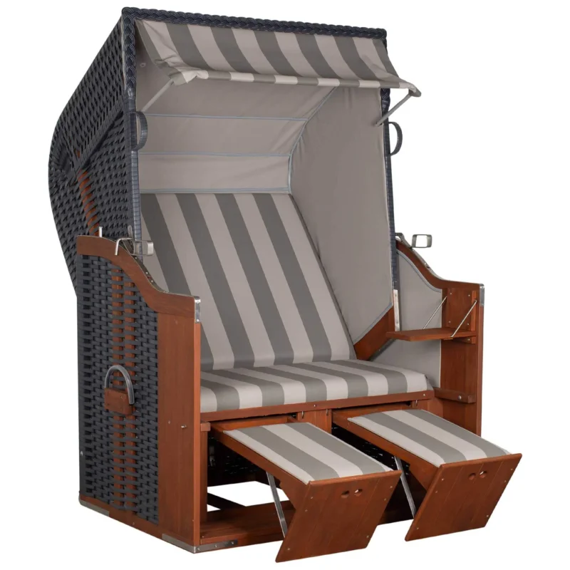 Strandkorb Profi Ostsee Poel aus Mahagoniholz mit PVC in anthrazit und Innenfolie in PVC.