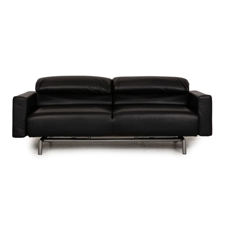 Strässle Matteo Leder Sofa Schwarz Dreisitzer Couch Funktion