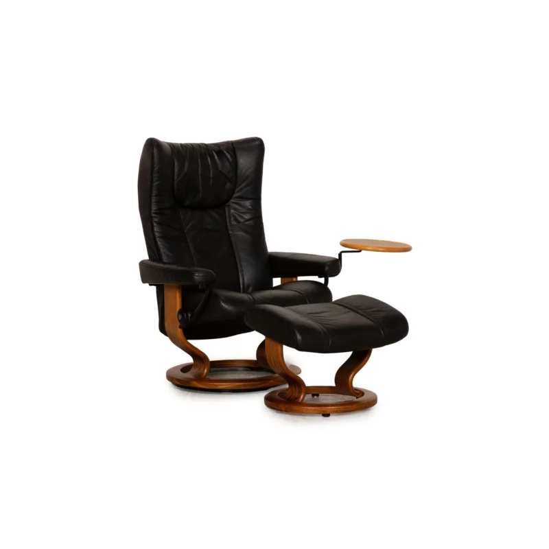 Stressless Wing Leder Sessel Schwarz Funktion Relaxfunktion inkl. Hocker
