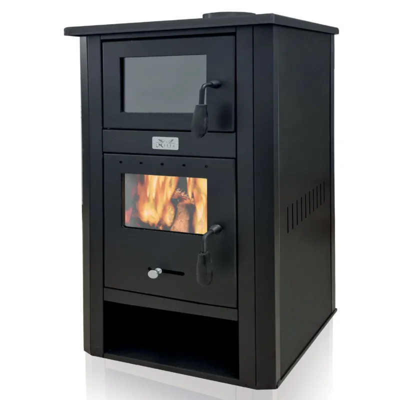 Holzofen "Dafne" 18 kw mit Ofen h 117 cm in lackiertem Stahl "Made in Italy" Kamin