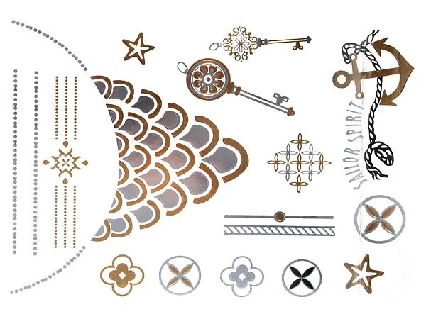 Tattoo golden silbern temporär Motivbogen Klebetattoos Schlüssel Sailor Schmuck Tattoos - chic - net.de
