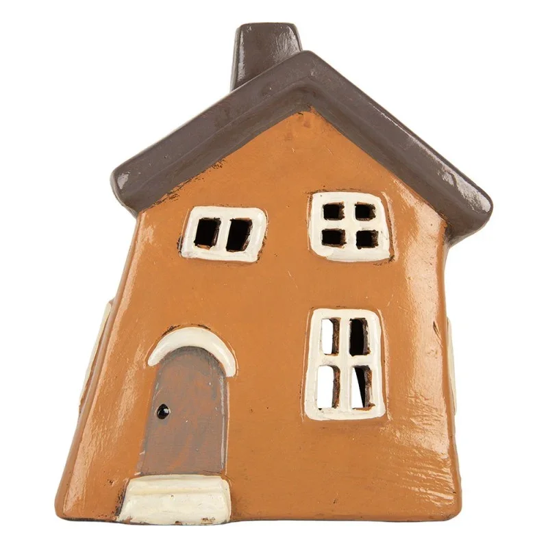 Teelichthalter Windlicht Haus 18x13x20 cm Orange Dekoration Herbst Keramik
