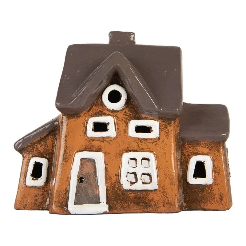 Teelichthalter Haus 20x11x16 cm Windlicht Dekoration Herbst Weihnachten Orange Keramik