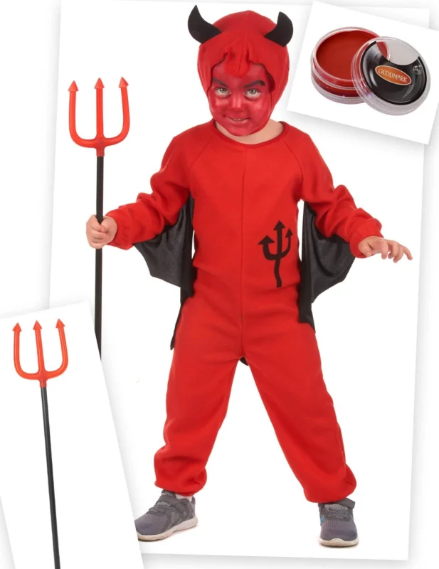 Teufelskostüm und Kostüm-Accessoires für Kinder 4-teilig rot