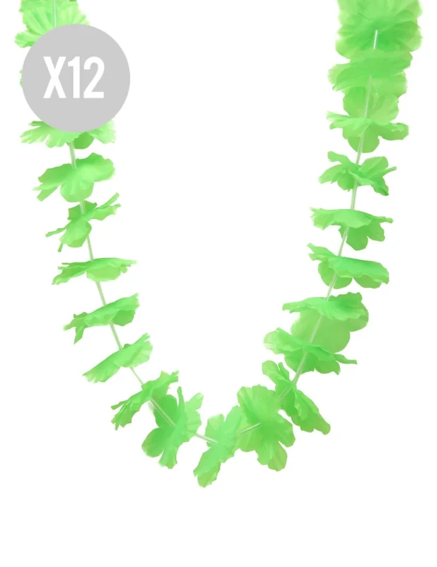 12 Grüne Hawaii-Ketten für Erwachsene