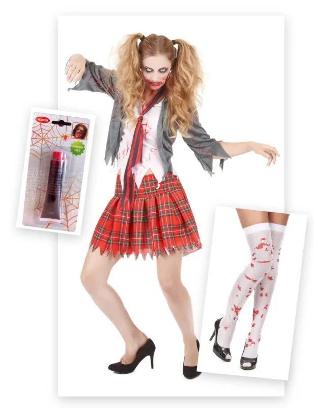 High School Zombie-Schülerin Kostüm-Set bunt