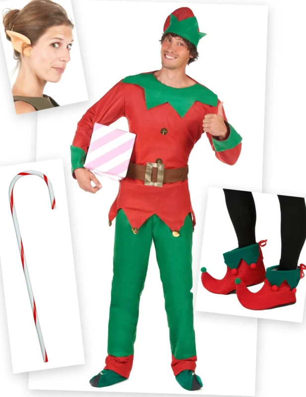 Set Wichtelkostüm für Herren mit Überschuhen, Ohren und Stock