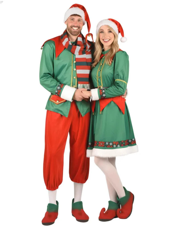 Luxus-Weihnachtselfen-Paarkostüm für Erwachsene