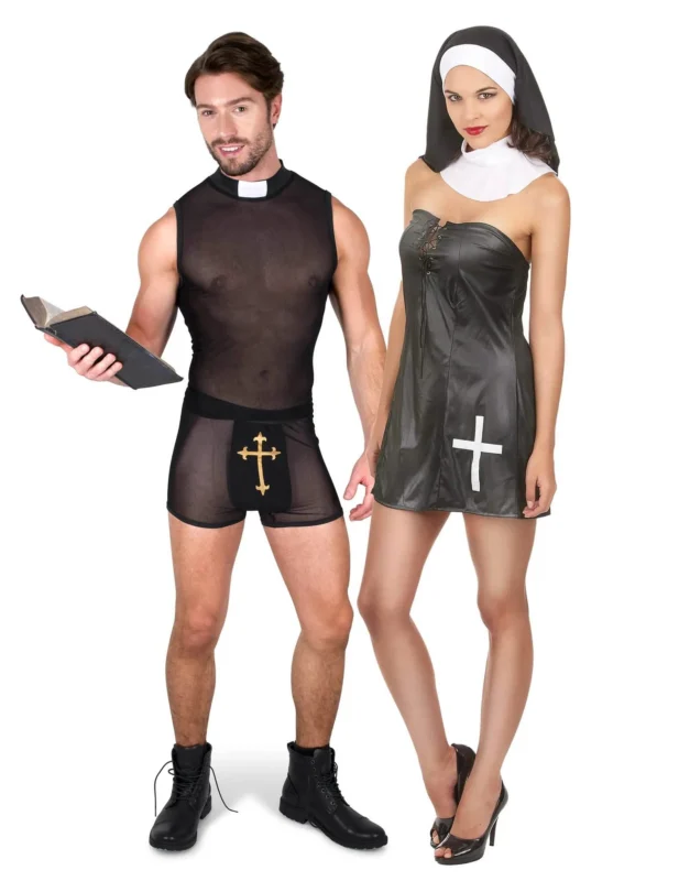 Sexy Priester und Nonne Kostüm für Paare Erwachsene