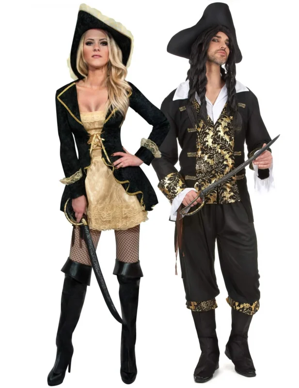 Piraten-Paarkostüm Seeräuber für Fasching schwarz-goldfarben