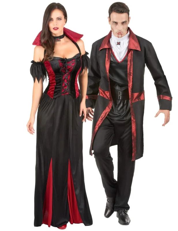 Gotisches Vampirkostüm für Paare Halloween-Verkleidung Erwachsene schwarz-rot-weiß