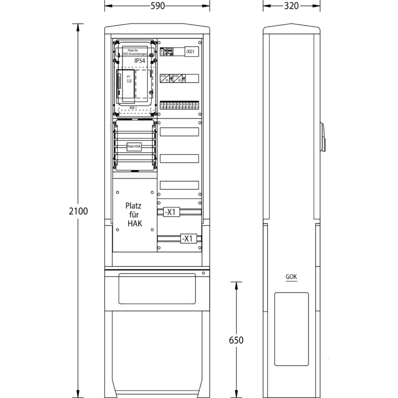 uesa - Zähler-Komplettschrank Straßenbeleuchtungssäule SB-S-4G RWE 2100x590x320mm
