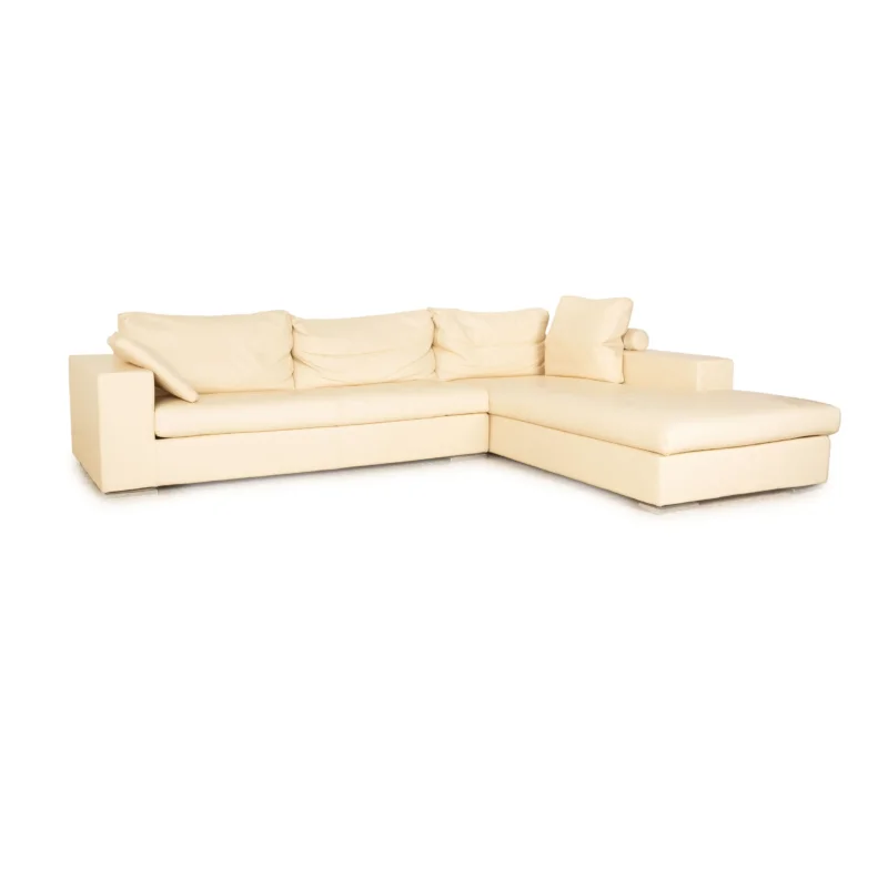 Who's Perfect Boston Leder Ecksofa Creme Recamiere Rechts manuelle Funktion Sofa Couch