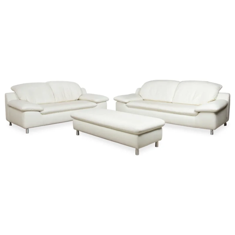 Willi Schillig Amore Garnitur Leder Dreisitzer Zweisitzer Hocker Creme Sofa Couch manuelle Funktion Stauraum