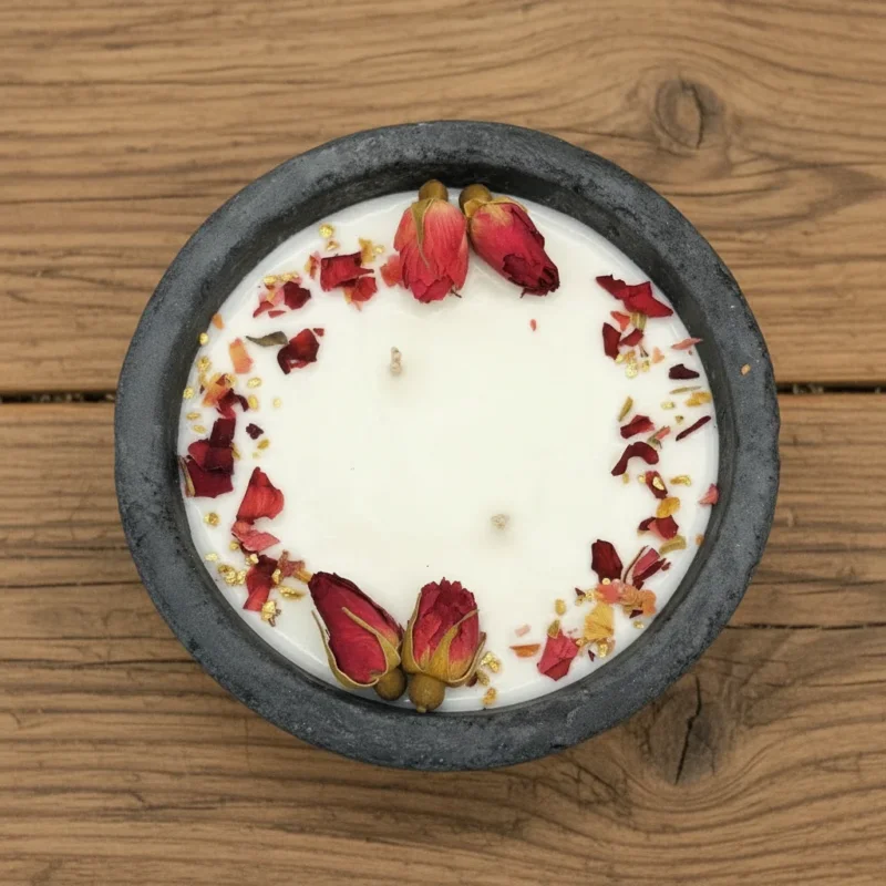 XL Citronella Kerze „Die Rose“ im schwarzen Betongefäß mit Deckel